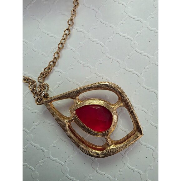 Sarah Coventry Gold Tone Scarlett Tears Red Gem Necklace & Earrings Set In Box - Picture 4 of 8